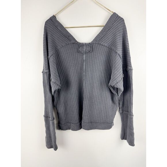 We The Free People Top Women's L Grey Magic Thermal Waffle Long Sleeve - Picture 5 of 5